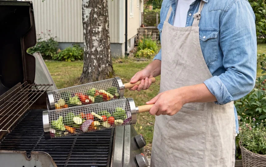 Rolling the baskets on the grill
